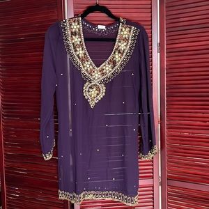 Beach coverup- purple with gold beaded embellishments